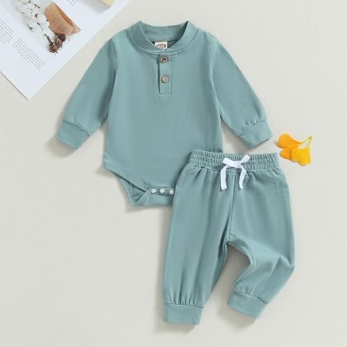 Long Sleeve Cotton Romper Set - 0-3 Months