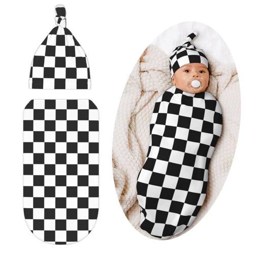 Checkerboard Swaddle Blanket, Unisex Baby Stuff, Soft Sleeping Bag Sack, Black and White Items Stuff