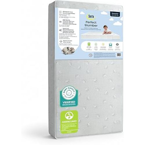 Serta Perfect Slumber Dual Sided Crib and Toddler Mattress - Waterproof - Hypoallergenic - Premium Sustainably Sourced Fiber Core -GREENGUARD Gold Certified (Non-Toxic) -7 Year Warranty - Made in USA