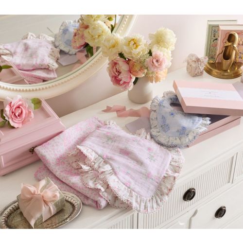 LoveShackFancy Organic Muslin Bib, Burp & Swaddle Gift Set