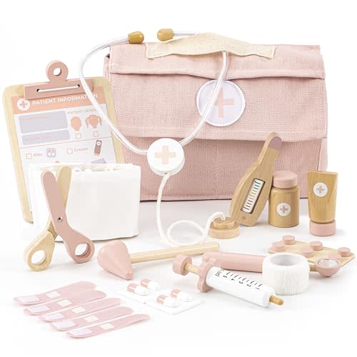 Wooden Doctor Play Set for Toddlers - Pretend Play Medical Kit for Kids 3-5 | Complete Durable Set with Realistic, Non-toxic Tools and Carrying Case
