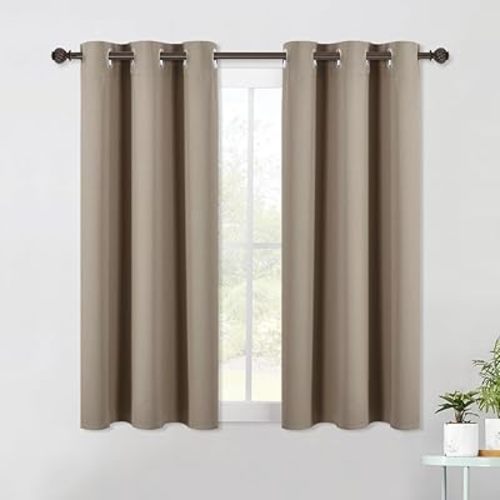 NICETOWN Kitchen Blackout Short Curtain Panels for Bedroom, Taupe, 2 Panels, W42 x L45 -Inch, Thermal Insulated Grommet Top Blackout Draperies and Drapes