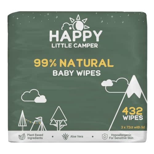 Happy Little Camper Natural Baby Wipes Unscented - Hypoallergenic & Chlorine-Free Wet Wipes with Aloe Vera, Chamomile and Pomegranate Extract - Gentle on Sensitive Skin - 432 Count