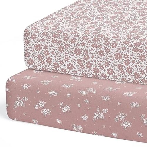 2-Pack Crib Sheet for Standard Crib & Toddler Mattress (Antique Rose) - Premium Fitted Baby Crib Sheets Girl - Buttery Soft Cotton Blend - Crib Mattress Sheets Fitted - Baby Bed Sheets