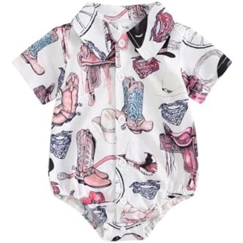 Kayotuas Western Baby Boy Clothes Cowboy Shirt Romper Long/Short Sleeve Button Down Onesie Bodysuit Infant Gentleman Outfits