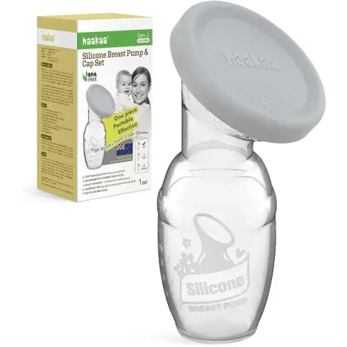 haakaa Manual Breast Pump Breastfeeding Pump with Food Grade Silicone Cap (Grey) 4oz/100ml