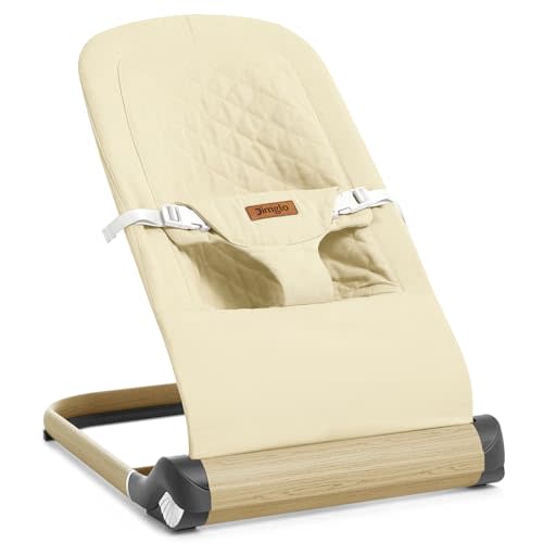 Jimglo Baby Bouncer, Foldable Infant Bouncer for Babies, Portable Baby Bouncer Seat with Adjustable Height(Cotton, Beige)
