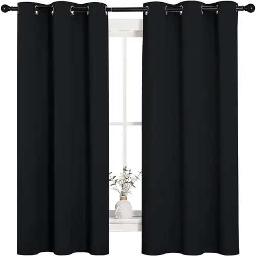 NICETOWN Halloween Pitch Black Solid Thermal Insulated Grommet Blackout Curtains/Drapes for Bedroom Window (2 Panels, 42 inches Wide by 63 inches Long, Black)