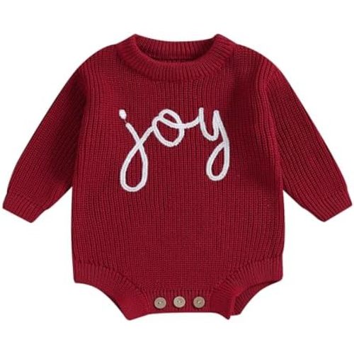 Lesimsam Newborn Baby Boy Girl Christmas Outfit Knit Sweater Romper Oversized Long Sleeve Bubble Romper Warm Winter Clothes