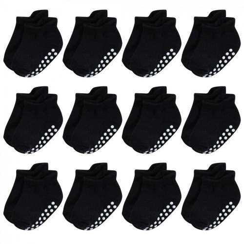 Hudson Baby Infant Boy Non-Skid No-Show Socks, Black, 6-12 Months
