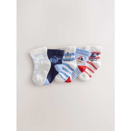 Blue Nautical Baby Socks 5 Pack (0mths-2yrs)