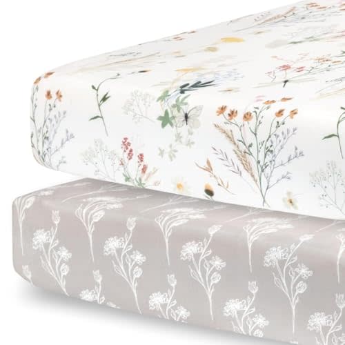 Pobibaby - 2 Pack Premium Fitted Baby Girl Crib Sheets for Standard Mattress - Ultra-Soft Jersey Knit, Safe and Snug, and Stylish Floral Crib Sheet (Wildflower)