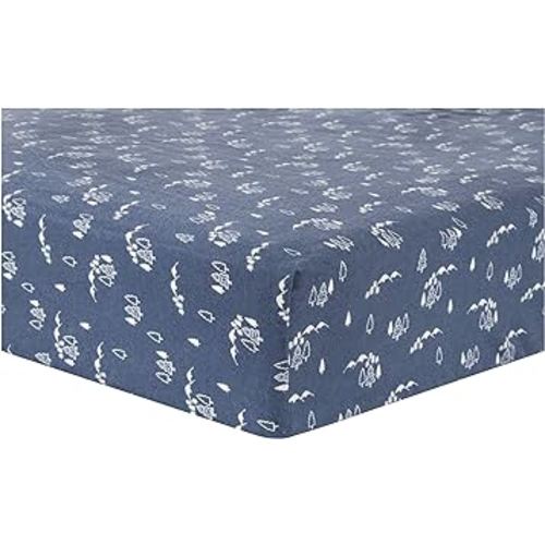 Mountains Fitted Crib Sheet- 100% Cotton; Navy, White; Fully Elasticized; 10-Inch Pockets; Fits Standard Crib Mattress;