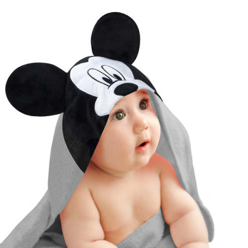 Disney Baby Mickey Mouse Gray Cotton Hooded Baby Bath Towel – Lambs & Ivy