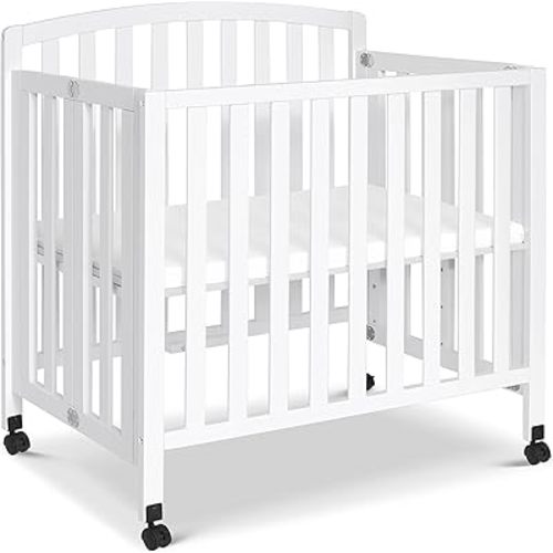 DaVinci Dylan Folding Portable 3-in-1 Convertible Mini Crib and Twin Bed in White, Greenguard Gold Certified
