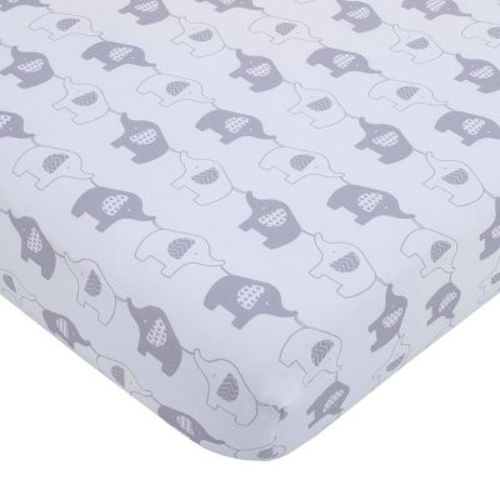 Nojo Elephant Stroll Fitted Crib Sheet - Gray