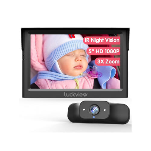 BM1 Baby Car Camera, 5'' 1080P Mirror Monitor with IR Night Vision, 3X Zoom in Closer, Full Crystal Clear View for Back Seat Rear Facing, 5 Mins Easy Installation Wired