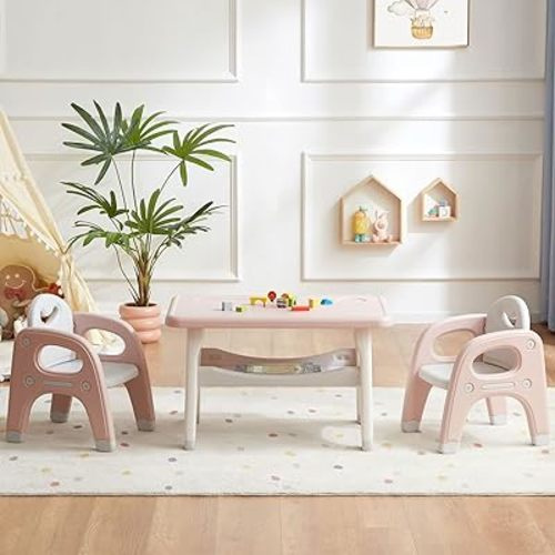 Amazon.com: GITAWUSA Kids Table and 2 Chairs Set, Large Built-in Storage, Montessori Toddlers Table and Chairs Set, Kids Activity Table for Drawing Dining Playing, CPSC & ASTM Approved, Pink : Home & Kitchen