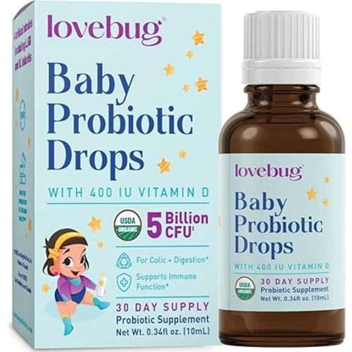 Lovebug Award Winning USDA Organic Probiotic for Infants & Babies | Helps with Colic, Reflux, Diarrhea, Constipation & Gas | Multi-Strain 5 Billion CFU | Liquid Drops | Ages 0-24 Months