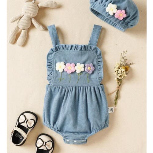 Adorable Baby Girl 3-6 Months Overall Bodysuit with Knitted 3D Flower Decoration