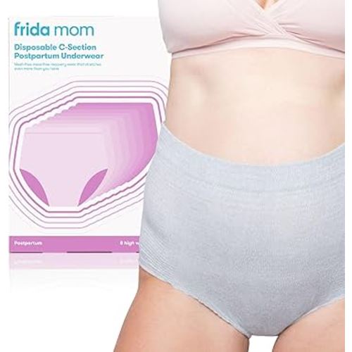 Frida Mom Women's Postpartum Underwear for C-Section Recovery, Disposable High Waist, Seamless with Stretchy Support, Postpartum Essentials, Size Petite (Waist 23"-34" Stretched), 8 Count, Gray