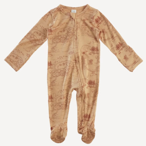 long sleeve two way zipper footie | sierra map | bamboo