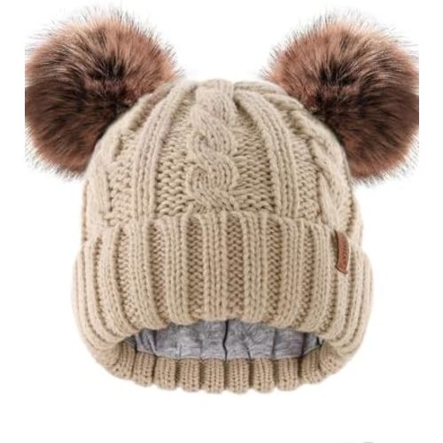 FURTALK Toddler Warm Winter Hat Kids Baby Knitted Soft Beanie with Double Faux Fur Pom Poms for Girls Boys