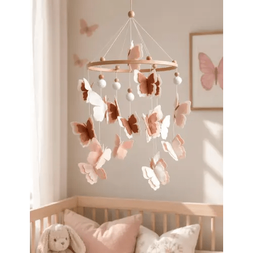 Handmade Felt Butterfly Baby Mobile, Pink Blush Nursery Decor
