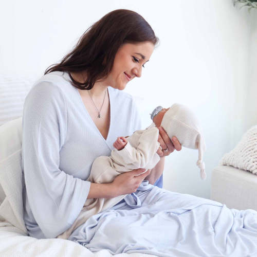 Ice Blue Bamboo Waffle Knit Maternity Robe