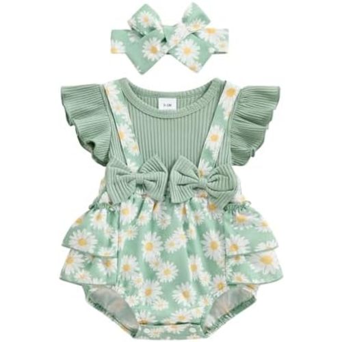 Baby Girl Clothes 3 6 9 12 18 Months Newborn Ruffle Butt Onesie Romper Daisy Overalls Jumpsuit Summer Outfit