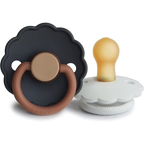 FRIGG Daisy Natural Rubber Baby Pacifier | Made in Denmark | BPA-Free (Aurora/Bright White, 0-6 Months) 2-Pack