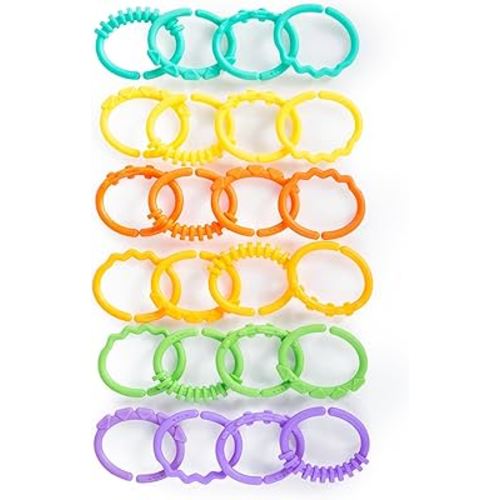 Bright Starts Lots of Links Rings Toys for Stroller or Carrier Seat, BPA-Free, Ages 0 Months Plus, Multicolor, 24 Count