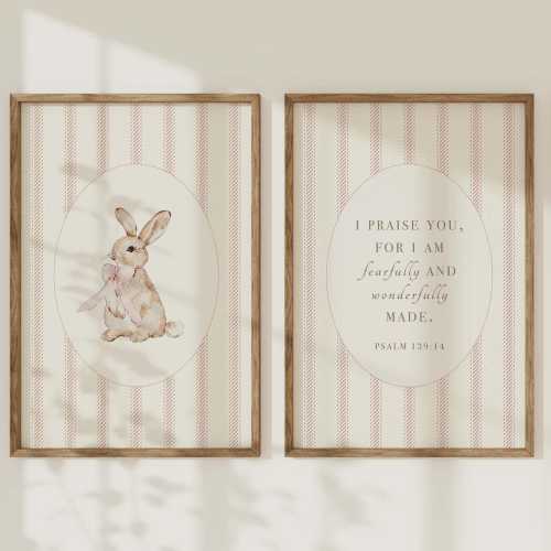Christian Girls Nursery Wall Art, Psalm 139:14 Bunny Scripture Printable (Digital Download)