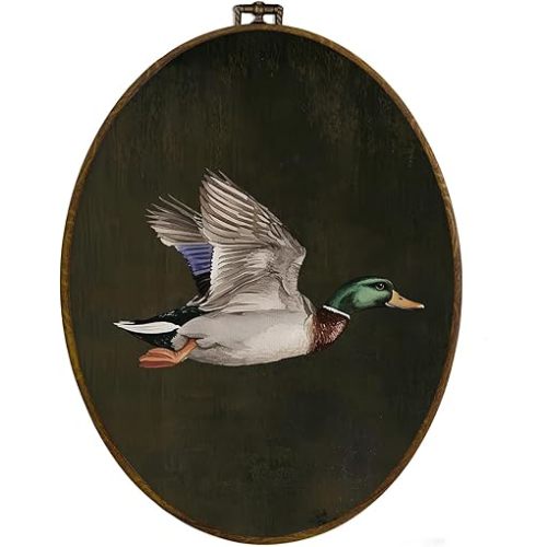 dvhdajed Mallard Duck Oval Wall Art Decor, Farmhouse Dark Ducks Framed Canvas Art,Vintage Ducks Wall Hanging Decoration for Bedroom Nursery Living Room Bathroom, 8.7x11.3 Inch