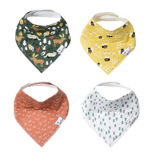 Copper Pearl Baby Bandana Bibs - 4 Pack Soft Cotton Baby Bibs for Drooling and Teething, Absorbent Drool Bibs for Baby Girl and Boy, Adjustable to Fit Newborns to Toddlers, Tons of Styles (Atwood)