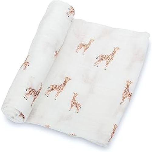 LollyBanks Baby Muslin Swaddle Blanket | 100% Cotton | Extra-Large 47 x 47 inches | Lightweight, Breathable, and Featuring Charming Giraffe Prints