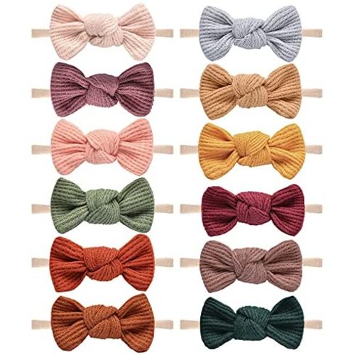 Pack of 12, Baby Girls Headbands Hair Bows Stretchy Nylon Hairbands for Newborn Infant Toddler Hair Accessories