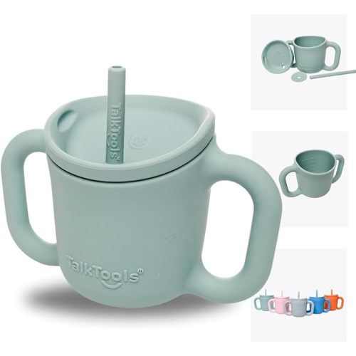 TalkTools ITSY Silicone Training Cup – Mini Straw Cup for Baby - Anti Leak, Spill Proof and BPA Free Cup with Straw Insertion for Kids (Sage)