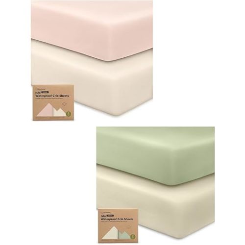 Keababies 2-Pack Waterproof Crib Sheets for Boys, Girls - Crib Sheets Neutral, Crib Mattress Protector Sheet, Soft Toddler Bed Sheets, Fitted Baby Crib Sheets Girl, Boy