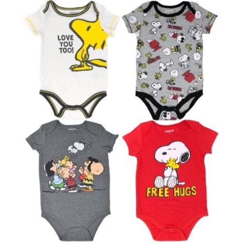 Peanuts Snoopy Woodstock Baby Boys 4 Pack Short Sleeve Bodysuit Peanuts '20, Size: 6-9 months