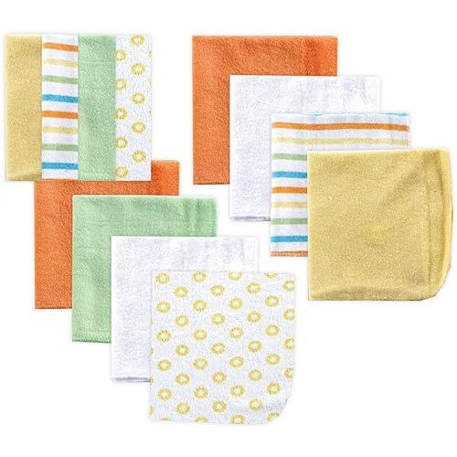 Luvable Friends Unisex Baby Cotton Rich Washcloths, Yellow Stripe, One Size