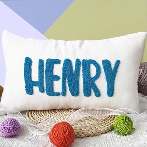 Personalized Embroidered Name Lumbar Pillow,Custom Monogram Throw Accent Handmade Pillows Cover,Customizable 12x20 Decorative Couch Bed Room Pillow Case Gifts for Kids Boy Girls