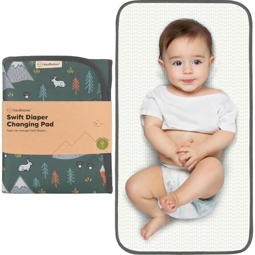 KeaBabies Portable Diaper Changing Pad, Easy Wipe Clean - Foldable Waterproof Baby Changing Mat for Diaper Bag, Compact, Lightweight, 25x13 Newborn, Infant, Baby Changer Travel Essential (Woods)
