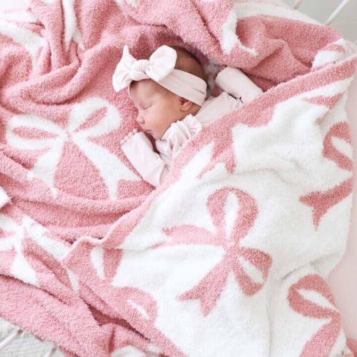 CuddleLane™ Luxe Blankets | Bows - dark pink
