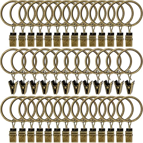 40 Pack Curtain Rings with Clips, Drapery Clips with Rings, Drapes Rings 1.26 in Interior Diameter, Fits up to 1 in Curtain Rod, Bronze