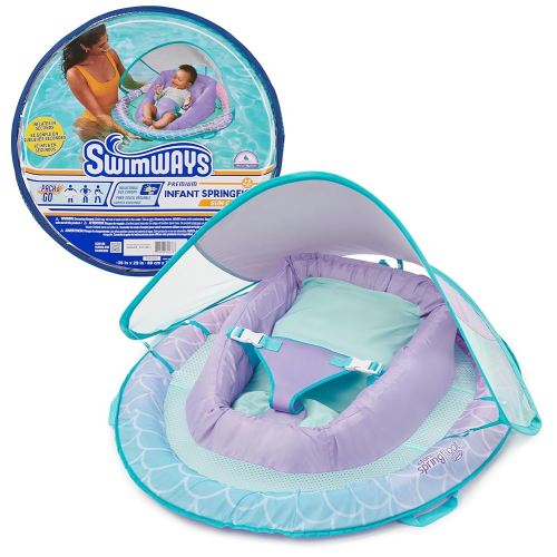 Swimways Infant Spring Float, Baby Pool Float with Canopy & UPF Protection, Swimming Pool Accessories for Kids 3-9 Months, Shark