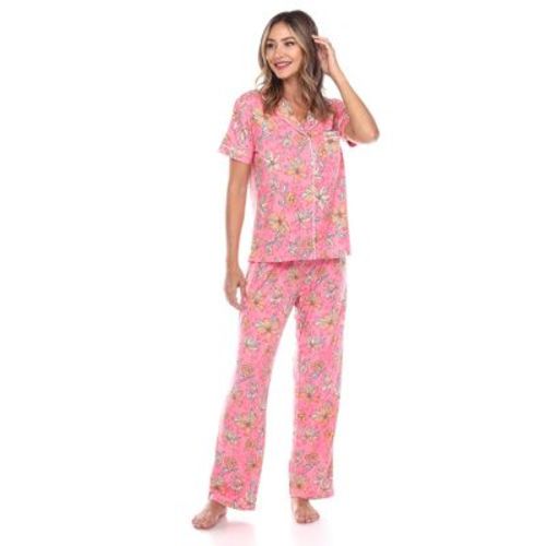Women's Short Sleeve Top and Pants Pajama Set Pink Large - White Mark