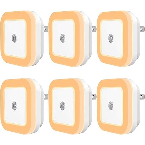 Plug-in LED Night Light with Dusk to Dawn Sensor for Hallway, Stairs, Bathroom, Kitchen, Bedroom, Nursery, Kids Room, Warm White, Pack of 6