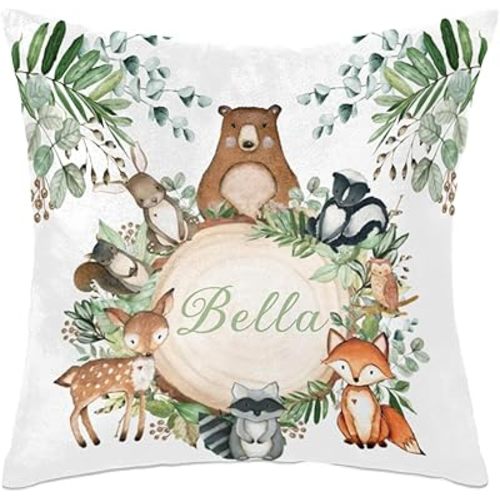 Personalized Baby Name Nursery Throw Pillow Cover for Baby Boy Girl Gift Custom Pillow with Name Personaized Throw Pillow Cove Sofa Couch Cushion Home Decor Pillow - Woodland Animals