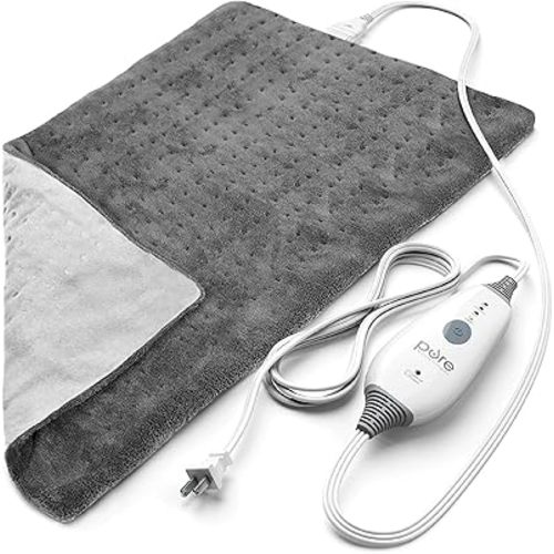 Pure Enrichment PureRelief Deluxe Heating Pad (12" x 24"), Full Body Therapy Pad with 4 InstaHeat Settings, Soft Machine-Washable Microplush Fabric and 2-Hour Auto Safety Shut-Off (Gray)
